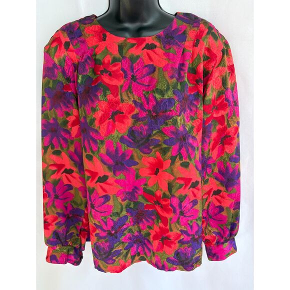 Vintage 1980s Worthington Floral Long Sleeve Top Size 12 Shoulder Pads Retro - Picture 1 of 9